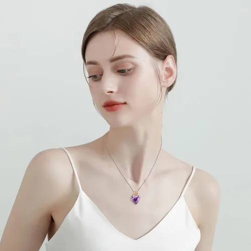 Vista 2 de Love Heart Birthstone Necklace for Women 925 Sterling Silver Rose Flower Necklace Dainty Jewelry Gifts for Women Wife Girlfriend Mother Daughter Her