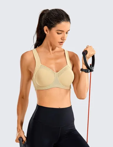 Vista 5 de SYROKAN Sujetadores deportivos de alto impacto para mujer, con aros, soporte de espalda cruzada, sin rebote, entrenamiento, fitness, gimnasio