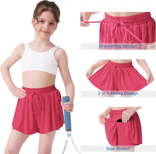 Vista 2 de Pantalones cortos fluidos con diseño de mariposa para niñas, pantalones cortos deportivos para niñas, pantalones cortos de mariposa para niños