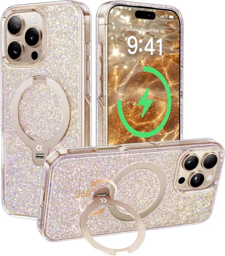 Vista 44 de CASEKOO Funda plateada brillante para iPhone 17 Pro con soporte magnético giratorio de 360 grados [compatible con MagSafe]