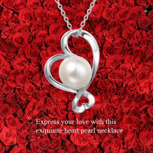 Vista 3 de FANCIME Collar de corazón de perlas de agua dulce genuinas con piedra natal de junio de 9 a 0.394 in de plata de ley con colgante de perla
