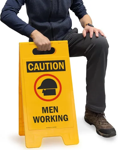 Vista 4 de SmartSign Letrero plegable de dos caras con símbolo de "Caution - Men Working" de 25 x 12 pulgadas, plástico de polipropileno impreso digitalmente