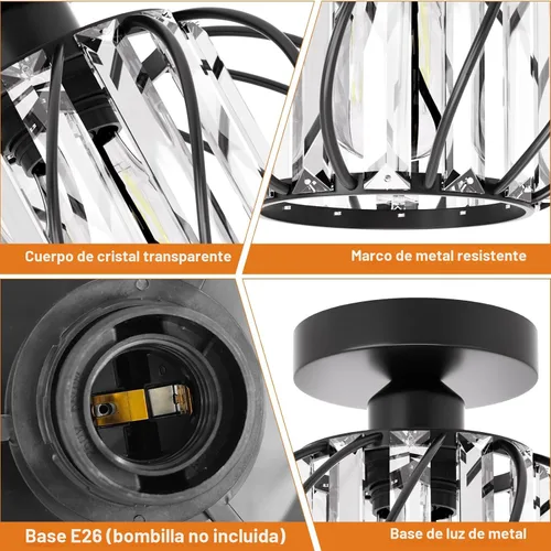 Vista 5 de FRIDEKO HOME Paquete de 2 Luces de Techo Semi Empotradas - Pequeña Lámpara de Araña de Cristal para Pasillo con Jaula de Metal Negro, Accesorio