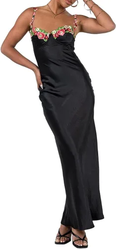 Vista 5 de Vestido largo de satén para mujer, sin tirantes, espalda abierta, vestido formal de noche