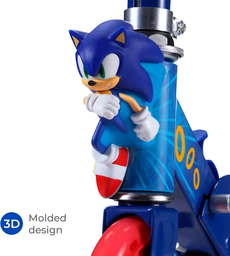 Vista 4 de Monopatín de 2 ruedas con ruedas que se iluminan – Plegable, plataforma antideslizante, cómodo y suave para andar Sonic el erizo