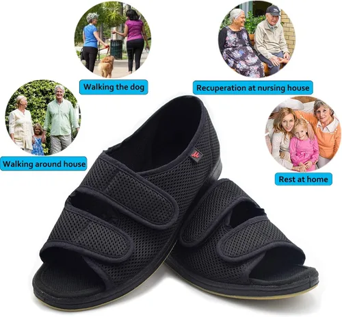 Vista 6 de Mei MACLEOD Cómodas pantuflas de casa con edema y artritis para diabéticos y pies planos hinchados para mujer, 10 ancho