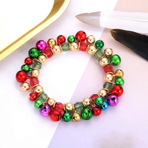 Vista 4 de 3pcs Christmas Jingle Bell Bracelets Xmas Multi Color Beaded Charm Stretch Bracelet Christmas Holiday Party Favors for Women Jewelry Gift