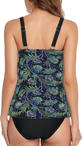 Vista 3 de Hilor Traje de baño tankini para mujer, con control de abdomen, traje de baño tankini de dos piezas, ajuste holgado