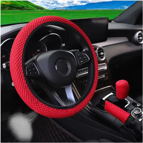 Vista 8 de Bittwee 3 piezas, juego de cubiertas para volante de auto de 15 pulgadas, cubierta para apoyabrazos, cubierta para palanca de cambios, de microfibra