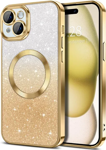 Vista 166 de Hython Funda para iPhone 13 Pro transparente con purpurina magnética [compatible con MagSafe] Protector completo de lente de cámara delgado