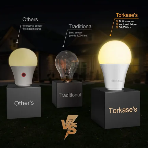Vista 2 de Torkase Bombillas de luz para exteriores del atardecer al amanecer, no requiere temporizador, 12 W (equivalente a 100 W), blanco cálido de 3000 K