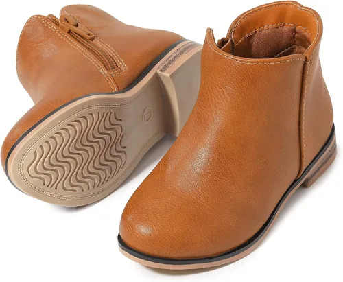 Vista 2 de Botas de tobillo para niñas, botas de tobillo para niñas, botas de cremallera lateral, botas de moda para adolescentes, botas de tacón corto