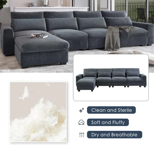Vista 80 de Sofá modular moderno en forma de U de 115 pulgadas, juego de sofás tapizados grandes con asiento de almacenamiento, sofá cama convertible con diván