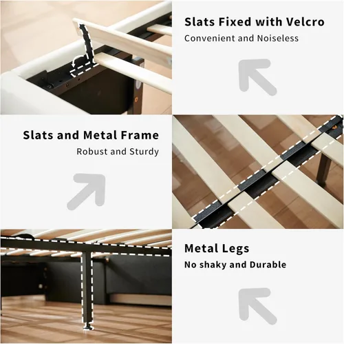 Vista 6 de Cabecero alto tapizado con plataforma King con 2 cajones de almacenamiento Cabecero de 63.6 pulgadas de alto, listones de madera resistentes, sin