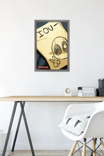 Vista 6 de Trends International Marvel Comics Deadpool - Póster de pared IOU, 14.725 x 22.375 pulgadas, versión enmarcada de madera de granero