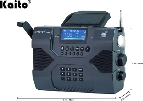 Vista 3 de Kaito Radio de Emergencia Voyager Max KA900 Dínamo Digital Solar, a Manivela, a Cuerda, AM/FM/SW y NOAA, Receptor de Radio Estéreo del Tiempo
