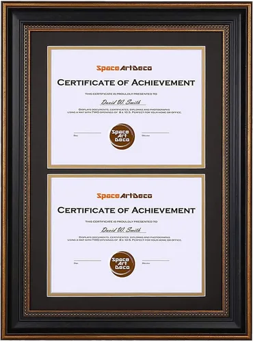 Vista 9 de Marco de tres certificados de 14 x 29 pulgadas con paspartú doble negro sobre dorado para (3) diplomas/grados de 8.5 x 11 pulgadas, ganchos