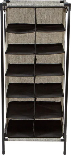 Vista 3 de Simplify Organizador de zapatos independiente, 12 pares, bueno para tacones, zapatos planos y tenis, diseño apilable, negro/gris