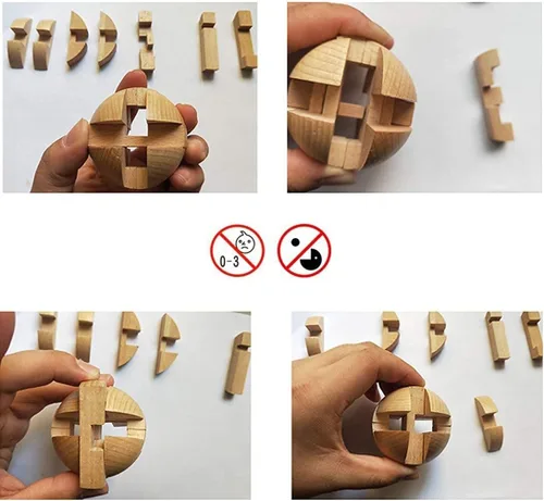 Vista 2 de Rompecabezas de madera hecho a mano con bola mágica, juego de inteligencia, rompecabezas de esfera para adultos