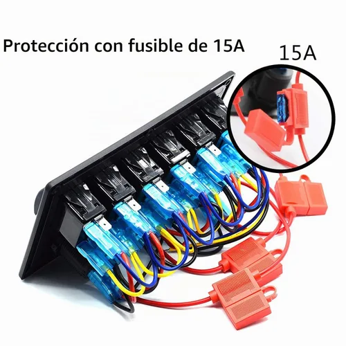 Vista 6 de Panel FXC impermeable, con ranura de doble puerto USB, fusibles de 4.2 A, visualización digital de voltaje, toma de encendedor y 4, 6 u 8 tipos