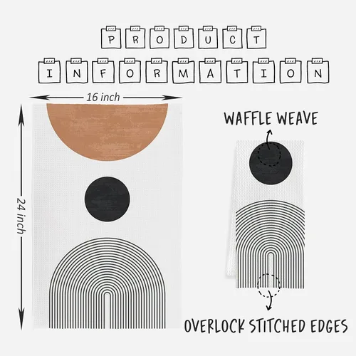 Vista 8 de IWXYI Toallas de cocina bohemias de 16 x 24 pulgadas, color negro, con tejido de gofre, para baño, secado y lavado de platos (juego de 2), 141