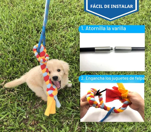 Vista 6 de Juguete interactivo de poste de coqueteo para perros, persecución y tira y afloja, varita teaser duradera con cuerda de forro polar para mascotas