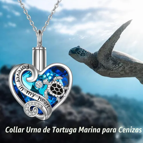 Vista 2 de WINNICACA 925 Sterling Silver Urn Necklaces for Ashes of Loved Ones A01-Tortuga marina-Oro blanco