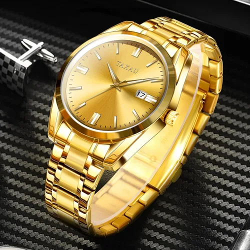 Vista 3 de Taxau Reloj para hombre de acero inoxidable para hombre, relojes de pulsera con fecha de cuarzo para hombre, reloj analógico impermeable para hombre