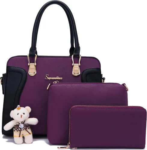 Vista 8 de Soperwillton Bolsos de mano para mujer, bolsas de hombro, cartera, bolsa de mano, juego de 3 piezas