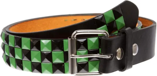 Vista 16 de Cinturón de piel con tachuelas Snap On, estilo punk, con estrella y pirámide, diseño de cuadros a cuadros Negro/Blanco