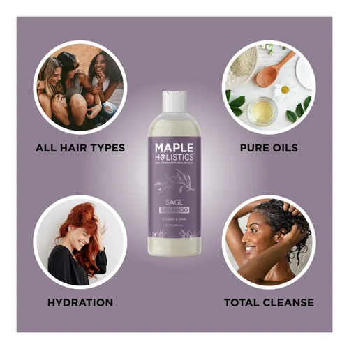 Vista 4 de Champú Sage anticaspa con argán, jojoba y spikenard orgánico, 100% natural, sin sulfatos, tratamiento para hombres y mujeres, fórmula antiséptica