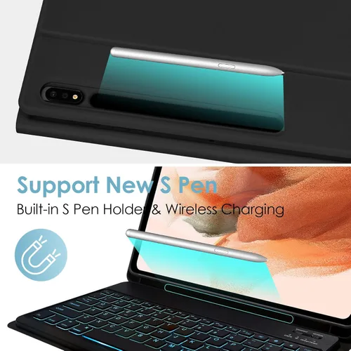 Vista 5 de LAMA Funda con teclado retroiluminado para Samsung Galaxy 12.4 pulgadas S10 Plus/S9 FE+/S9+/S8+, 12.4 pulgadas, S7 FE/S7 Plus, funda desmontable