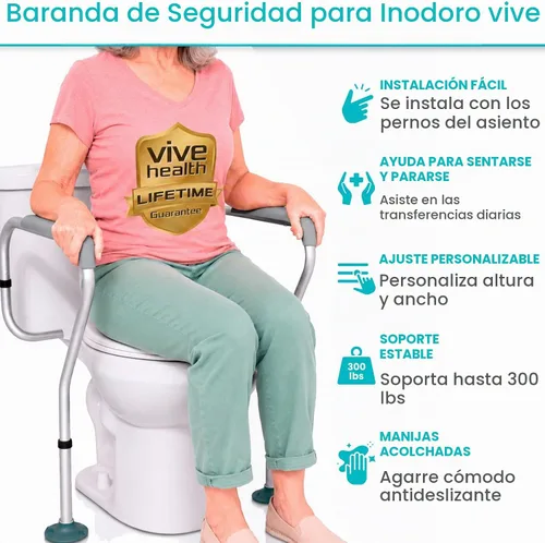 Vista 2 de Armazón de seguridad para ancianos, minusválidos y discapacitados de VIVE, pasamanos de seguridad, peso ajustable