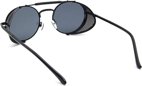 Vista 3 de RONSOU - Lentes de sol polarizados estilo steampunk redondas y vintage, con protección UV400, con marco