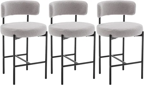 Vista 21 de Canxkun Taburetes de Bar Boucle Juego de 2, 24" Taburetes de Mostrador Modernos con Respaldos, Taburetes de Bar Tapizados para Isla de Cocina, Bar