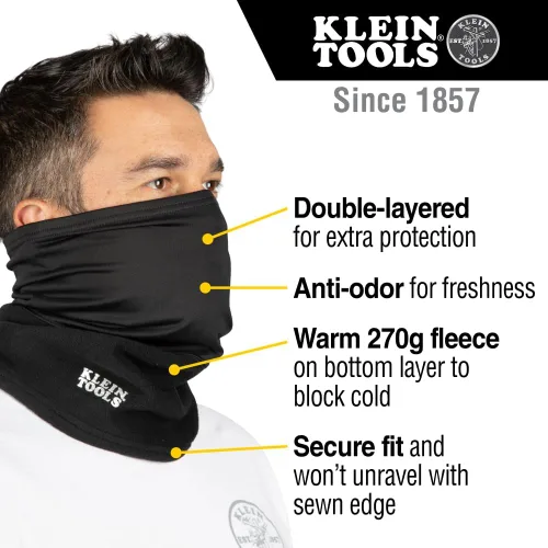 Vista 2 de Klein Tools 60466 - Polaina de calentamiento para cuello y cara, media banda de doble capa, color negro, talla única
