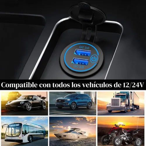 Vista 6 de QC3.0 Dual USB 12V DC Outlet con interruptor táctil: Toma marina de 12 voltios Carrito de golf Puerto USB Cargador de coche Adaptador de corriente