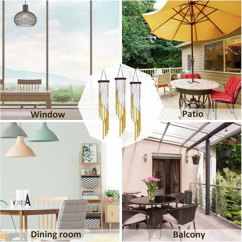 Vista 7 de 6 carillones de viento conmemorativos de tono profundo con 6 tubos de aluminio, tubos de aluminio dorado, melodía calmante para jardín, patio