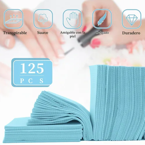 Vista 7 de 125 toallas desechables de papel para uñas acrílicas, 3 capas, plegable, para mesa de uñas, impermeable, hoja de práctica de arte de uñas Azul