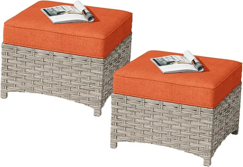 Vista 45 de HOOOWOOO Sofá de patio de 3 plazas de mimbre para exteriores, resistente a todo tipo de clima, con respaldo alto, muebles a juego (beige y bronceado)
