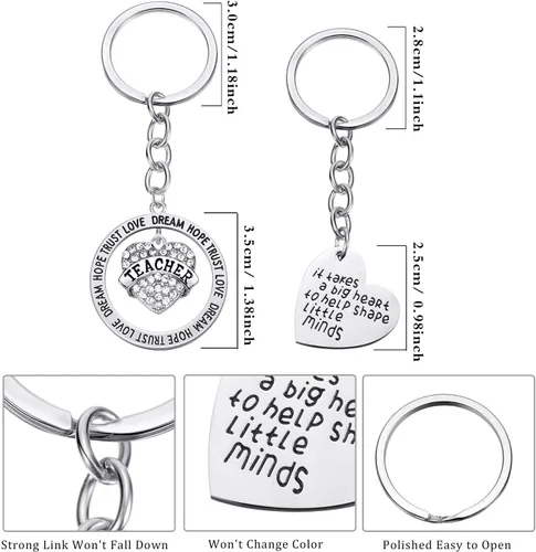 Vista 2 de Paquete de 5 llaveros de regalo para profesores en forma de corazón para mujeres