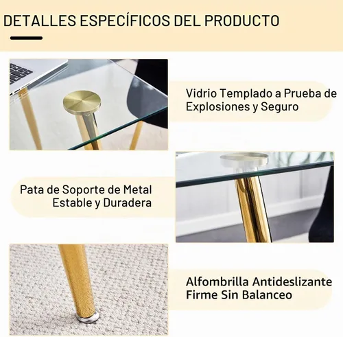 Vista 4 de Baysitone Juego de mesa de comedor de cristal de 51 pulgadas para 4, juego de 5 piezas de comedor moderno, mesa de cocina rectangular de vidrio