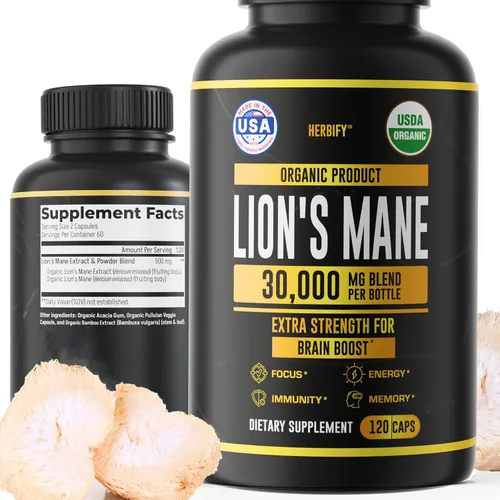 Vista 7 de Suplemento de hongos – Lions Mane Reishi Cordyceps Chaga Turkey Tail Inulina y más hongos para apoyo inmunológico, energía – Suplementos cerebrales