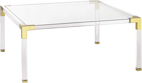 Vista 3 de Hanna Modern Glam - Mesa de centro cuadrada de acrílico fundido de 40 pulgadas de ancho de color dorado brillante, cristal templado transparente