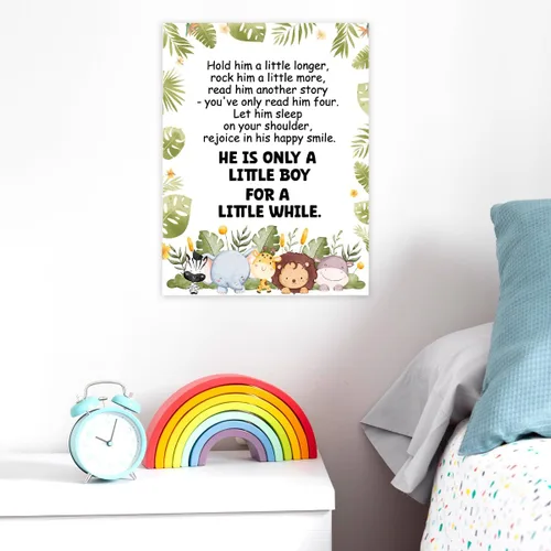 Vista 7 de Letrero con texto en inglés "Hold him a Little Long", tema de safari, inspirador para niños, guardería, pintura impresa, cartel de arte