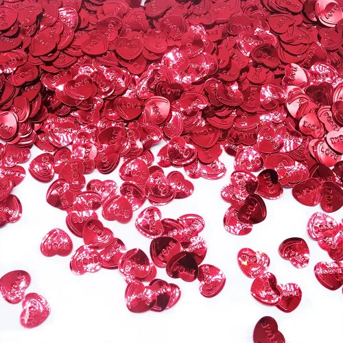 Vista 2 de 600 piezas de confeti para el día de San Valentín, confeti de corazones rojos con purpurina, decoración de San Valentín, confeti de papel