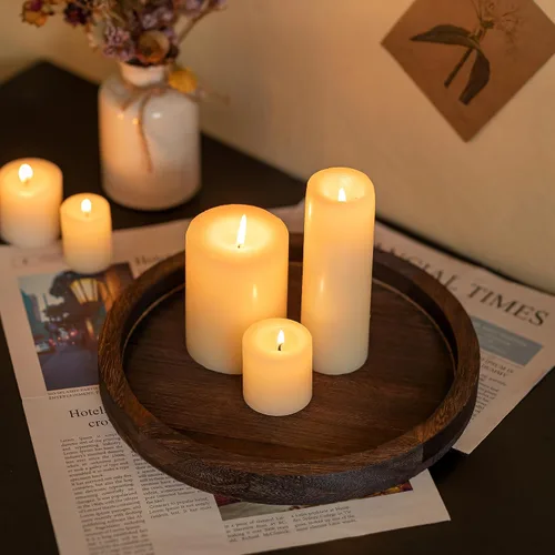 Vista 2 de Hanobe - Bandejas redondas de madera para decoración de centro de mesa Distressed Rustic Finish, 11" Tealight Pillar Candle Plates for Kitchen