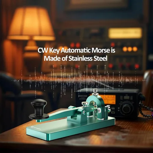 Vista 5 de Putikeeg CW Telegraph Key - Llave clásica de código morse de acero inoxidable resistente, radioaficionado de onda corta, oscilador de práctica