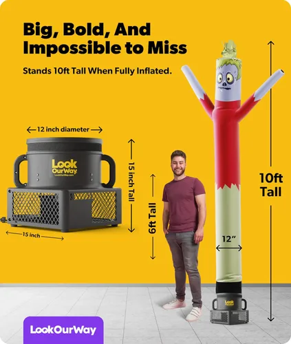 Vista 3 de LookOurWay Juego inflable de tubo para hombre de Halloween Air Dancers Inflable de monstruo loco de 10 pies con soplador de 12 pulgadas Monster