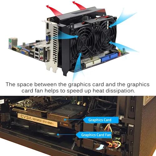 Vista 4 de GDSTIME Ventiladores de tarjeta gráfica, Enfriador de tarjeta gráfica, Enfriador de tarjeta de video, ranura PCI Dual 3.543 in 3.622 in